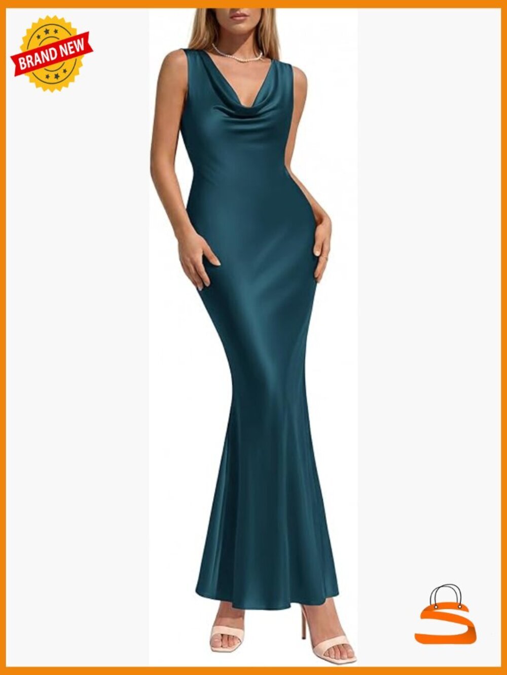 Satin Bodycon Maxi Dress with Cowl Neck and Mermaid Hem